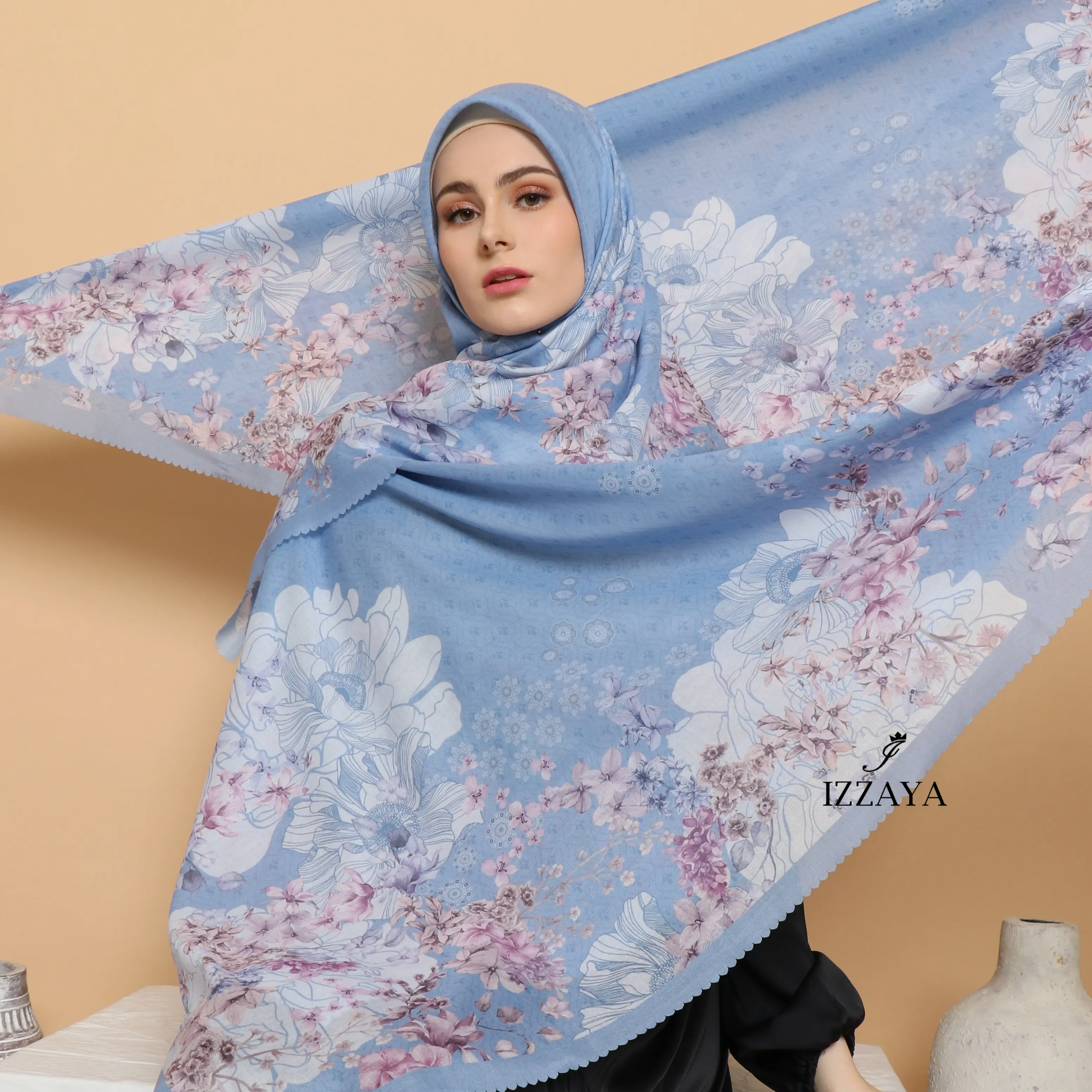 hijab motif CAMELIA SERIES Bunga Cantik Voal Ultrafine
