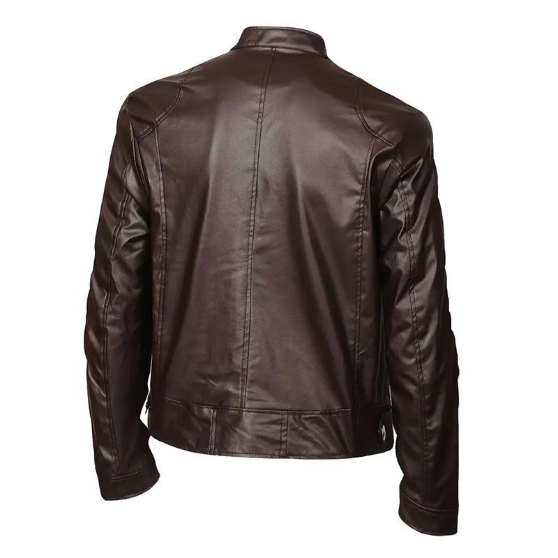 Product Introduction of Men's Jacket, High Quality, Motorcycle Leather Jacket, Stand Collar, Punk Leather Coat, Stylish, Fashionable, High Quality Men's Clothing 7