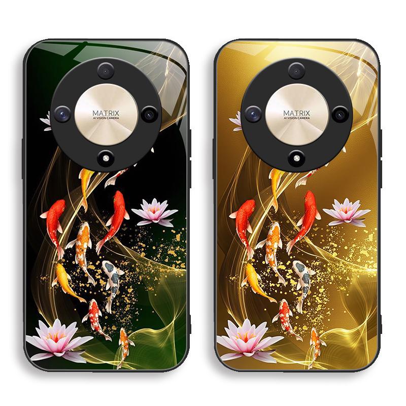  Ốp Điện Thoại Kính Silicon HD Tương Thích Cho  Honor X9b  Thiết Kế Hoa Sen Cá Vàng Thời Trang Mới Ốp Kính May Mắn 