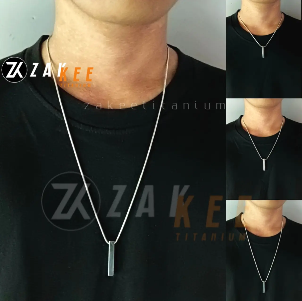 Kalung Titanium Pria Liontin Balok Silver Anti Karat Cowok Cewek Aksesoris Keren Laki-laki Viral Satu Set Stainless