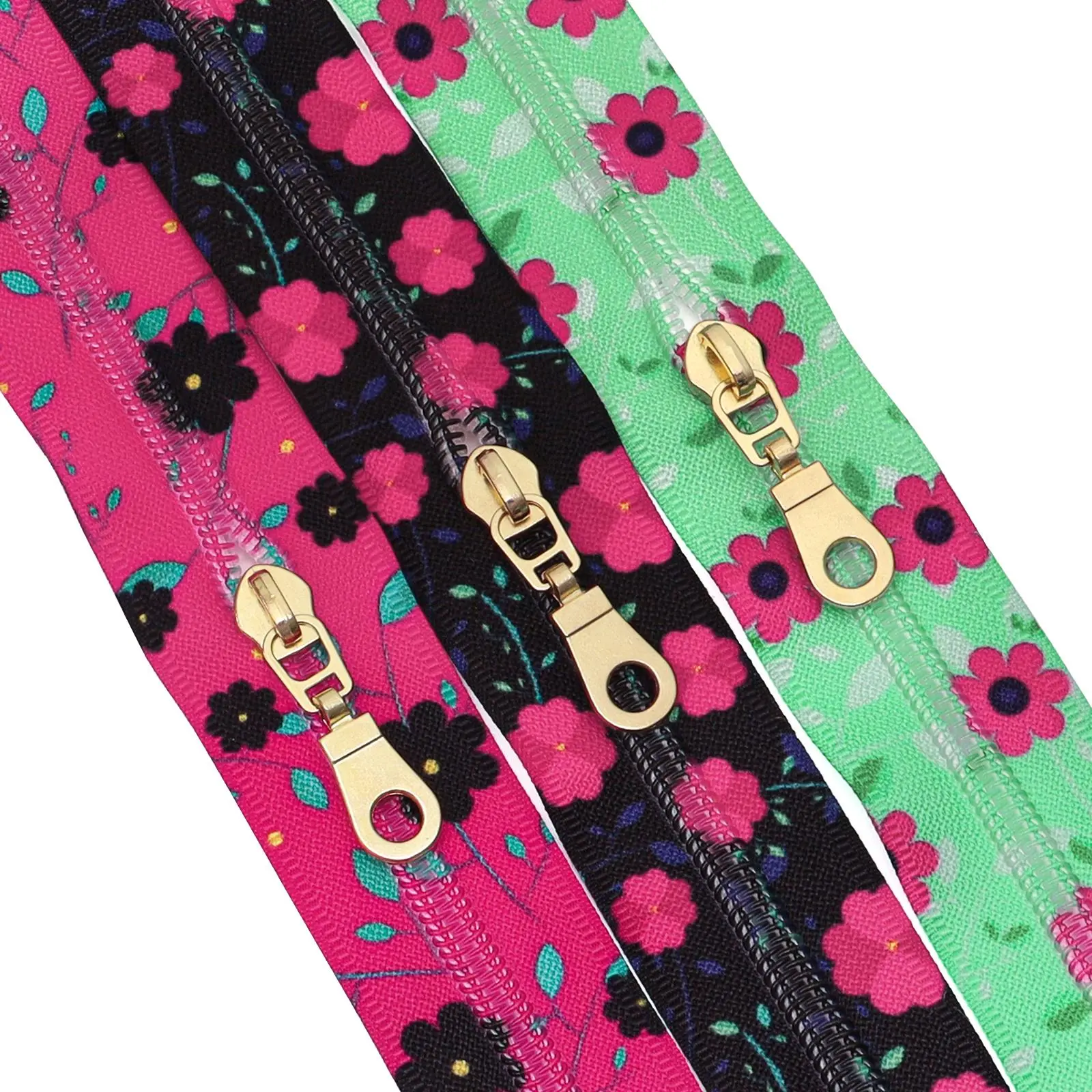 Flower Pattern Zipper Kit, 1 Set Including Flower Pattern Zipper & 9 Accessories, DIY Sewing Supplies for Clothes, Bags, Bedding, Home Decor