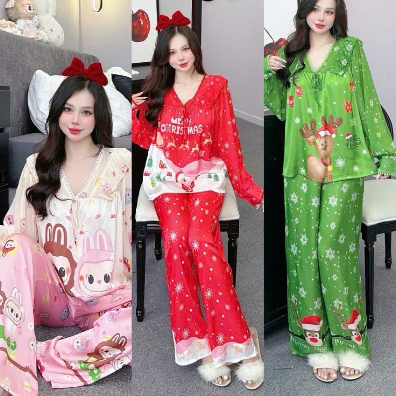 H&N_20 Đồ Bộ Giáng Sinh 65-100kg Quần Dài,Tay Dài Phối Voan Vải Lụa Latin Mềm Mịn,Mướt Mát.Đồ Bộ Noel Cho Nữ Women