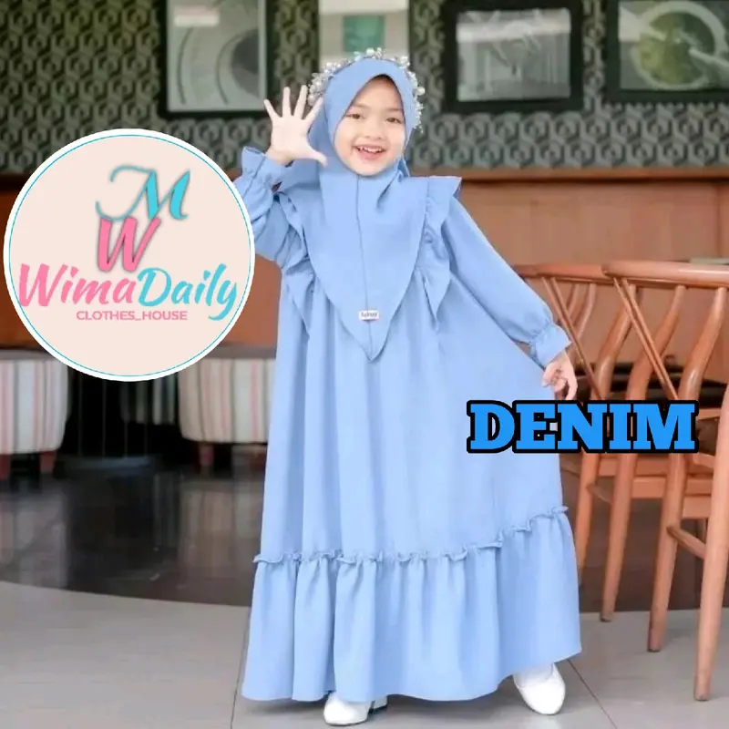 WIMA_id Set Gamis Anak Marwah Polos Hitam Putih dengan Hijab Crinkle Airflow Nyaman Simple Lebaran Muslim Baju Syari Dress Tanggung Cantik Lembut Model 2025 Baju Gamis Anak Satu Set Jilbab 3