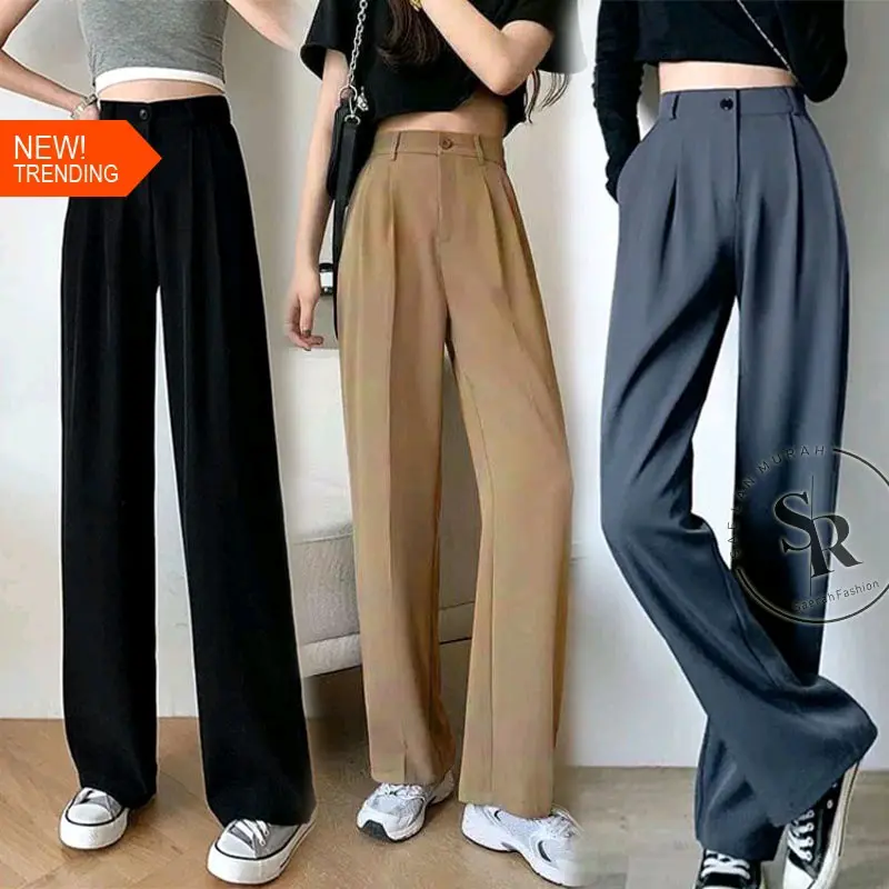Celana wanita louse pants kulot anti kusut, celana kerja
