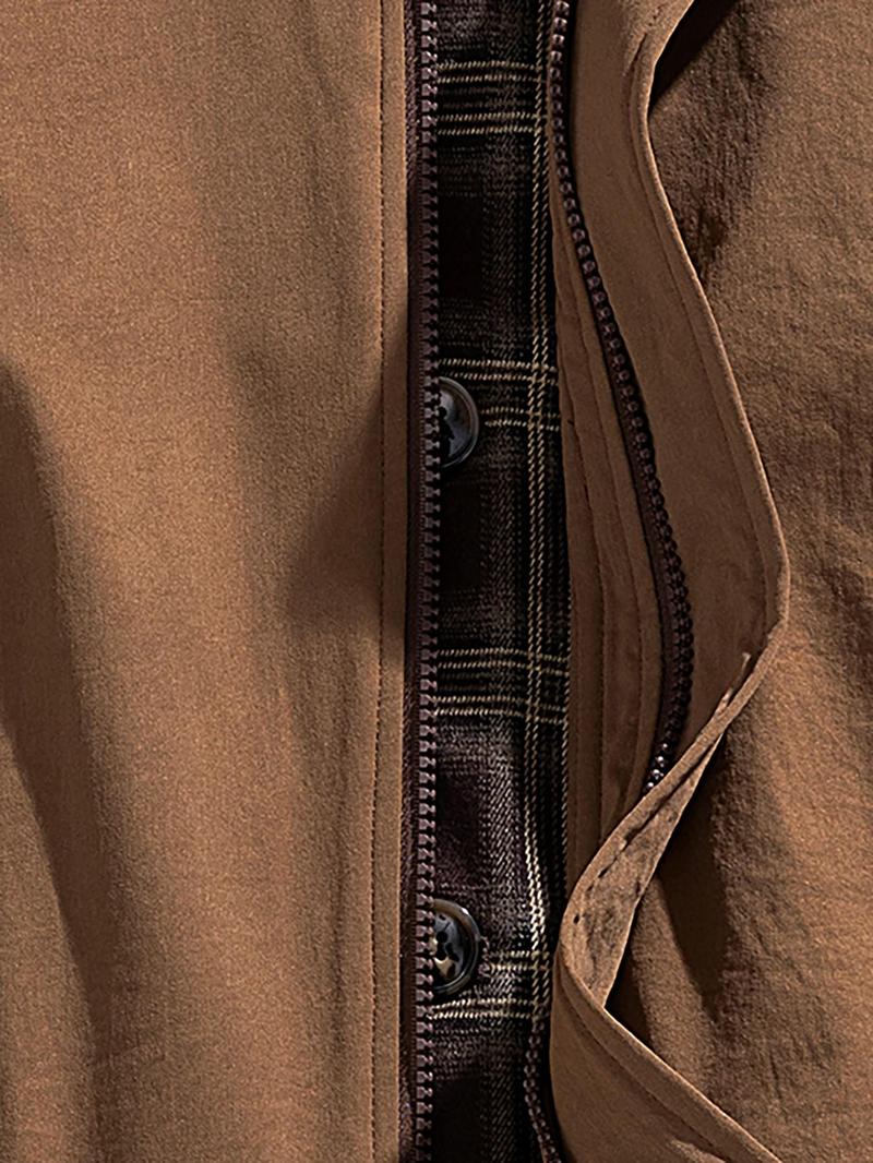 Product Introduction of Men's 2 in 1 Plaid Print Jacket, Loose Casual Comfy Long Sleeve Collared Outerwear for Spring & Fall, Fashion Men's Clothes for Daily Wear 7