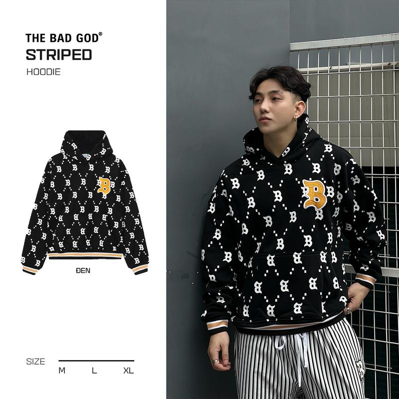 Áo Hoodie Boxy THE BAD GOD STRIPED - Menswear A00018 Tay Dài Lót Bông Có Túi