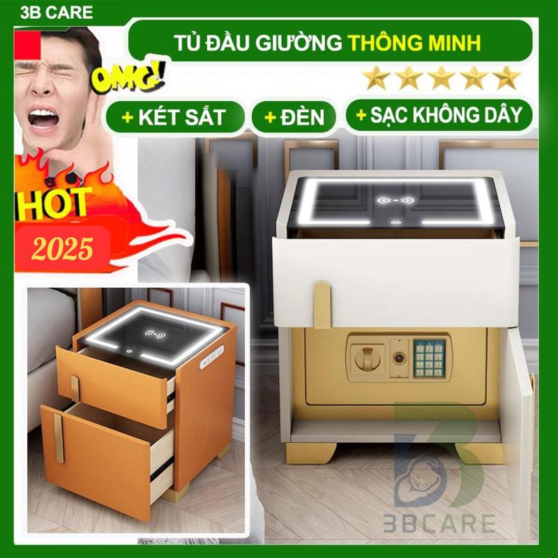 Tủ đầu giường thông minh Achita K35 tích hợp sạc không dây đèn cảm biến cao cấp, két sắt mini thiết kế ẩn tinh tế hiện đại