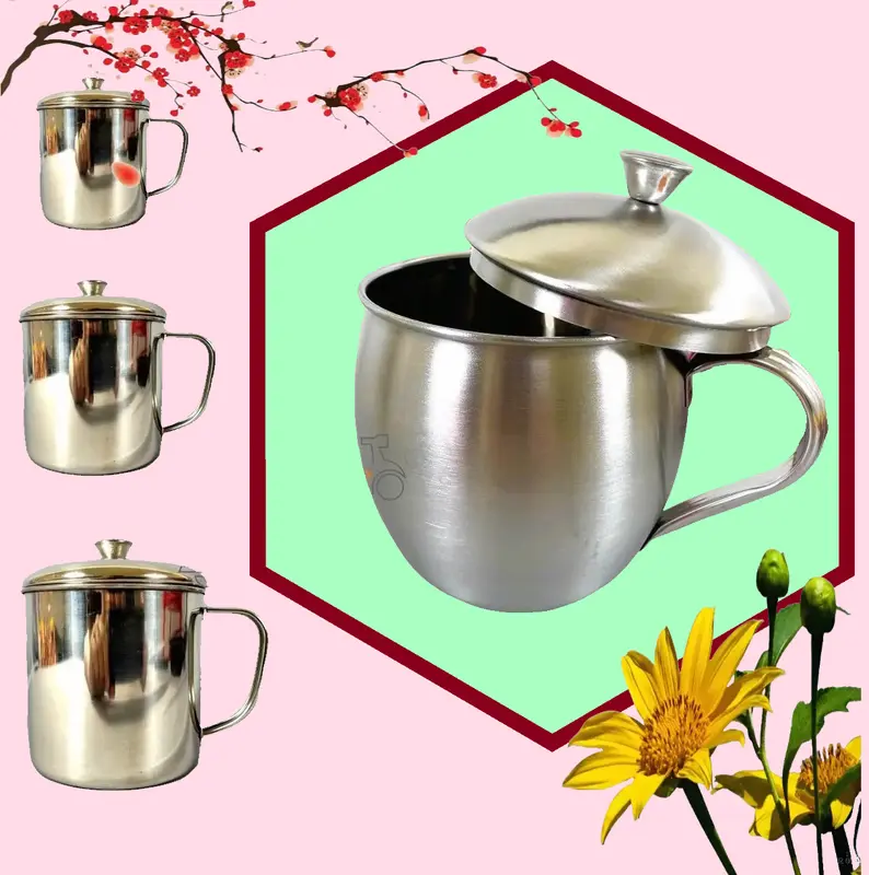 V- Ca cốc Inox có nắp/ Ly inox có nắp đậy uống nước, tách uống trà, cà phê inox sus 304 700ml/ ca thẳng inox 304 nh cốc  sứ 0