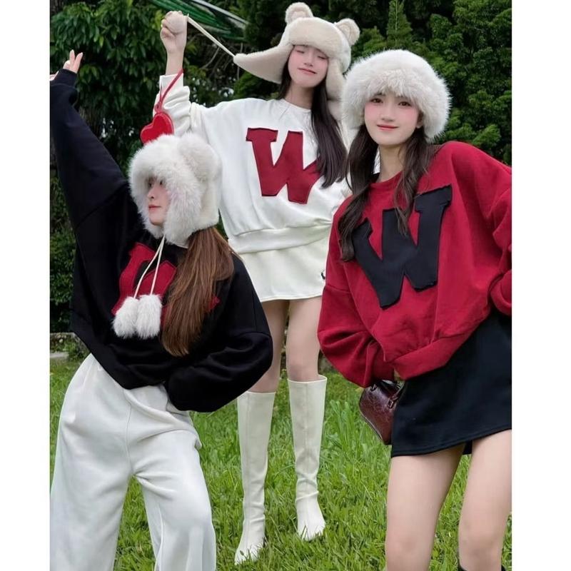 Áo Nỉ Sweater Thêu Chữ W Tay Phồng Form Chất Nỉ HÀN Dày Dặn Nam Nữ 55-120kg Women - NTH BIGSIZE