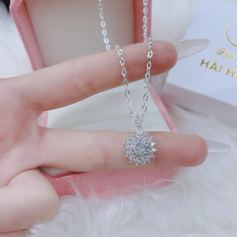 Dây chuyền phay kèm mặt hoa đá baget bạc ta cho nữ dài 45cm _HHJ