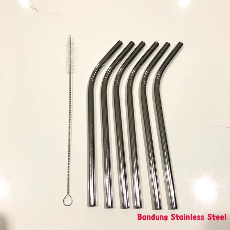 Sedotan set 7 in1 22cm Bengkok besar stainless dengan sikat besar 20cm 0