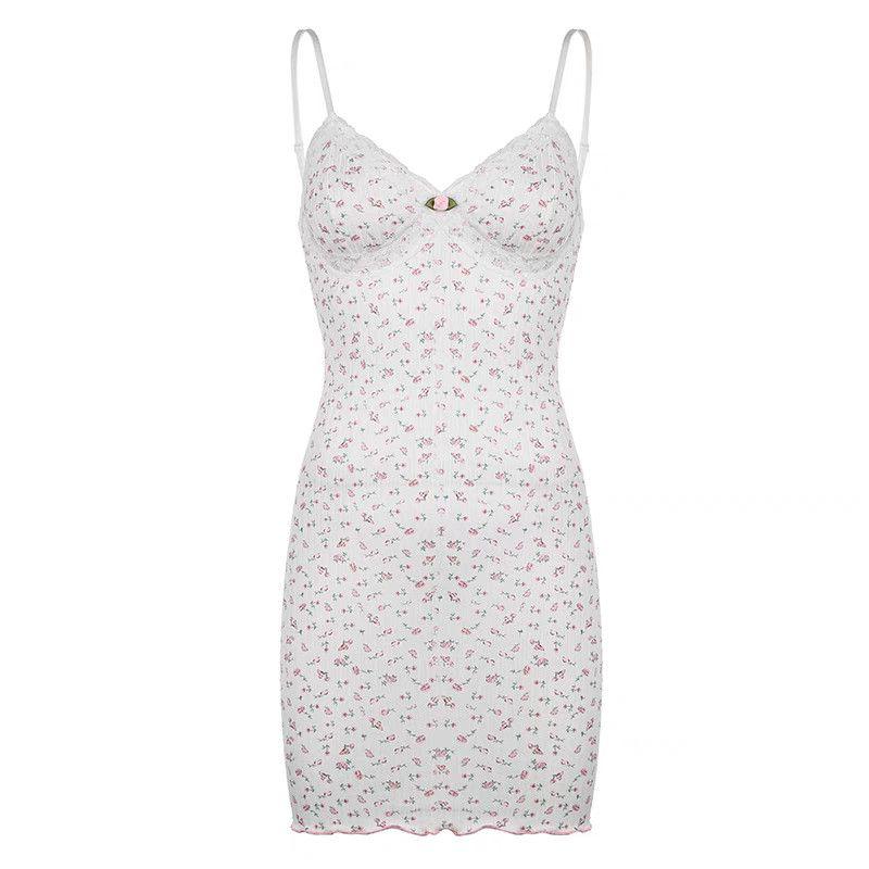 Product Introduction of Sexy Pajamas French Style Sexy Pure Desire Lace V-neck Slim Fit Floral Fresh Waist-cinching Strap Jumpsuit 8