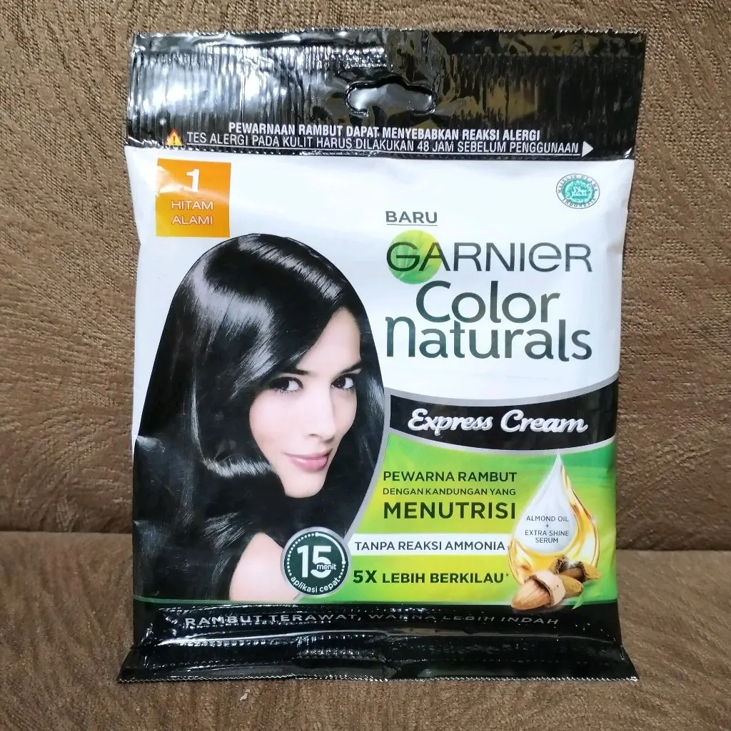 Garnier hair color hitam alami no 1 cat rambut garnier black