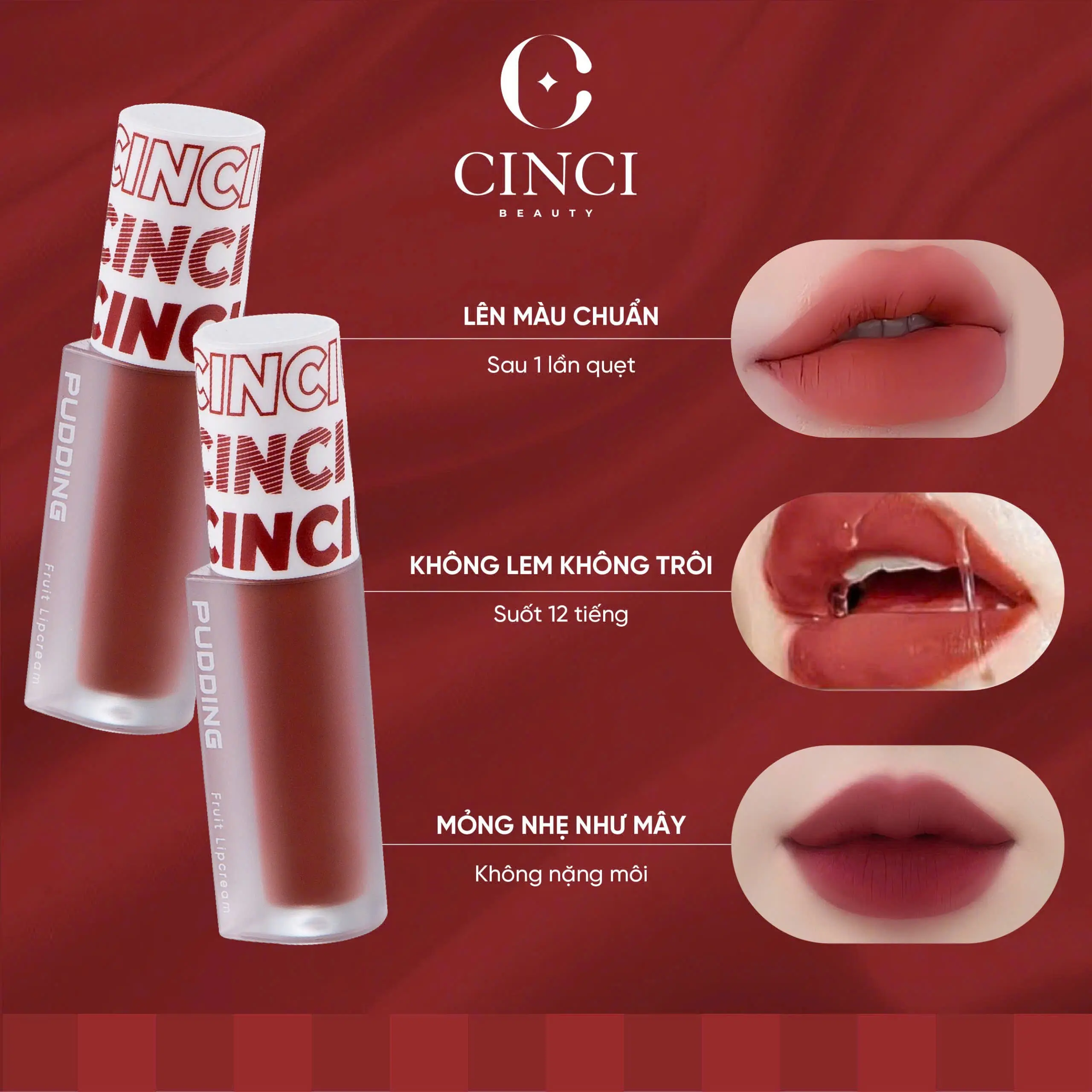 BỘ SƯU TẬP SON NHUNG LÌ CINCIBEAUTY  - SON PUDDING HOA QUẢ  - Cosmetic Son Kem Mỹ Phẩm