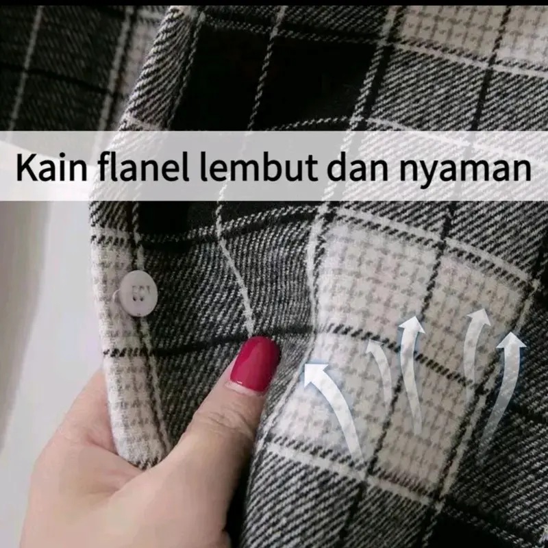 Kemeja flanel wanita distro Unisex lengan panjang Casual Kain Lembut Motif Kotak Surfing Nyaman Tangan Semi flannel 3