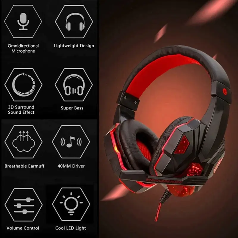 Headset Gaming LED + Microphone / Headphone Gamers For Computer , Laptop dan Handphone / Headphone SY830 / Headset Game Earphones Headphones Earphone  Bass 1