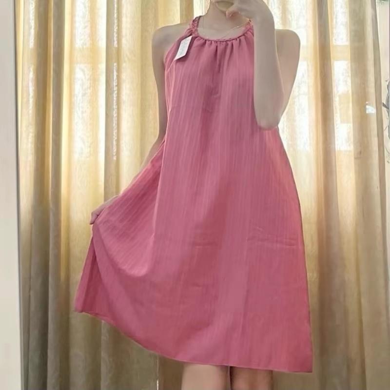 Váy ngủ-Đầm ngủ nữ dáng suông cổ tròn dây thắt bính freesize từ 40-60ki chất liệu vải xốp