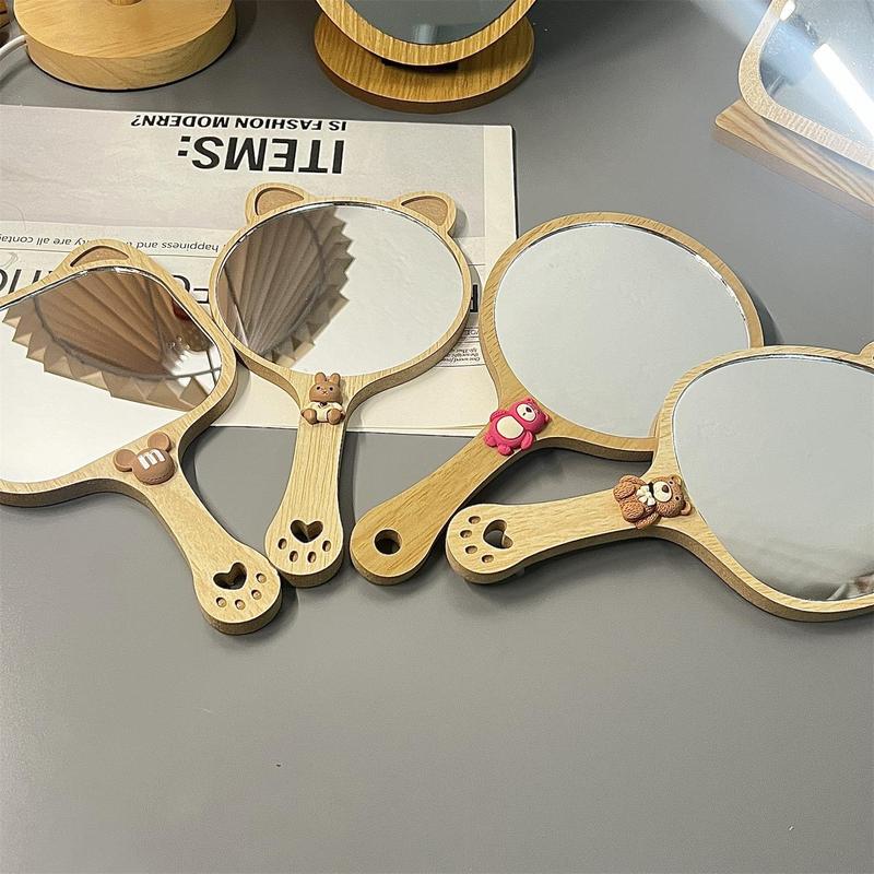 New High-end Handheld Niche Rectangular Princess Makeup Mirror with Wooden Handle, High-definition Portable Pocket Mirror 4
