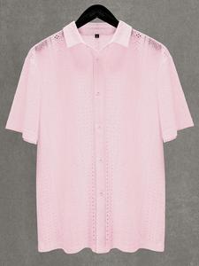 Men's Hollow Out Short Sleeve Shirt, Loose Casual Comfy Breathable Top for Summer, Men's Clothes for Daily Wear