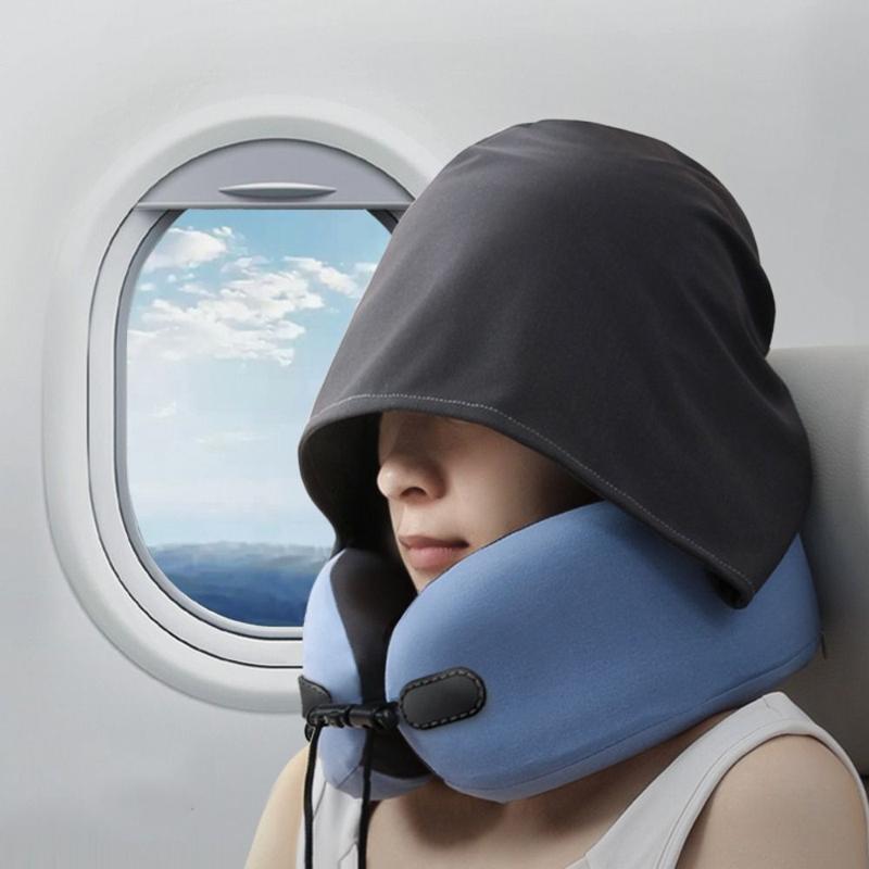 Product Introduction of Portable U-Shape Hooded Travel Pillow Noon Break with Hoodie Airplane Pillow Soft Headrest Neck Pillow Car Office 22