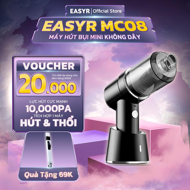 Máy Hút Thổi Bụi MC08 Cầm Tay Không Dây Mini EASYR Lực Hút Cực Mạnh 10000Pa, Công Suất 120W
