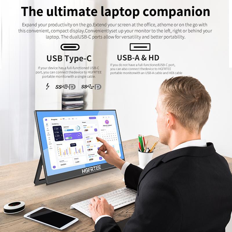 HGFRTEE 15.6 Inch Portable Monitor, 1080P FHD Laptop Monitor, USB C HDMI Computer Display, HDR Eye Care External Screen with for MAC Phone Xbox Switch PS5 5