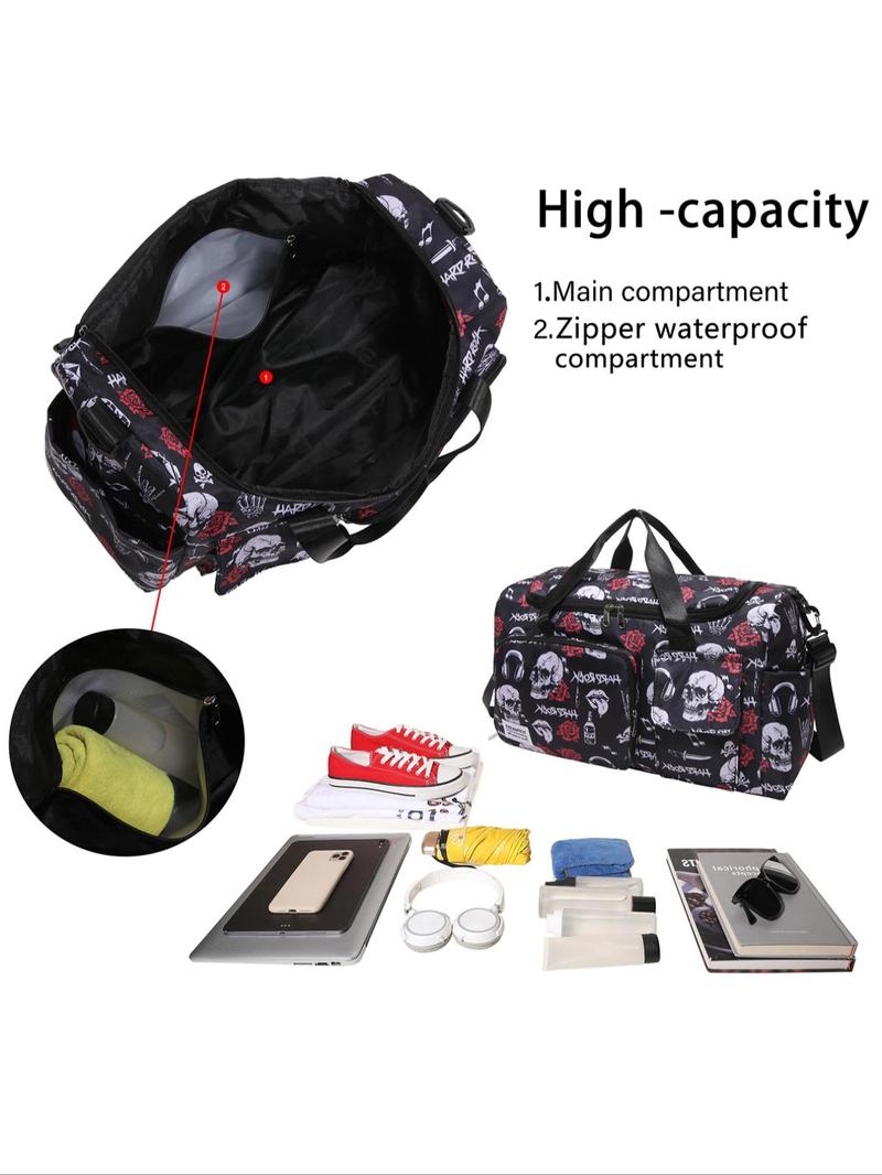 Product Introduction of Pumpkin Ghost Pattern Travel Bag, Large Capacity Duffel Bag, Waterproof Overnight Travel Bag, Portable Weekender Bag for Business Travel Sports Fitness 3
