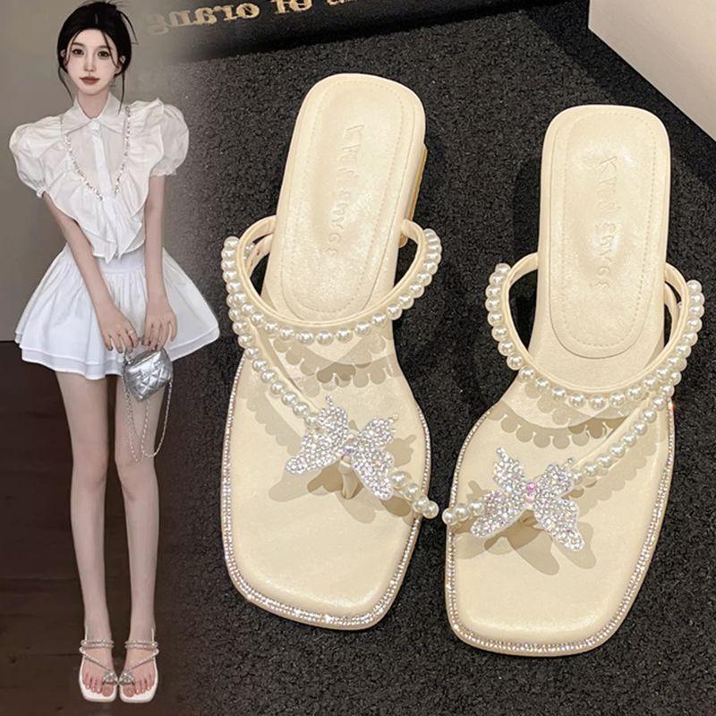 Product Introduction of Dép Nữ, Phong Cách Pháp, Thắt Nơ Cổ Tích Thanh Lịch, Giày Cao Gót Nhỏ Dép Lê đính đá Thích Hợp Mặc Mùa Hè, Hàng Mới Về Năm 2025, Có Thể Mặc Ngoài Trời 1