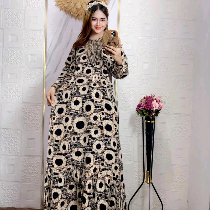GAMIS RENDA SULTAN ori BLINK MOTIF MONOCHROME Rempel Bunga Cantik Rayon Panjang Muslim Wanita 4