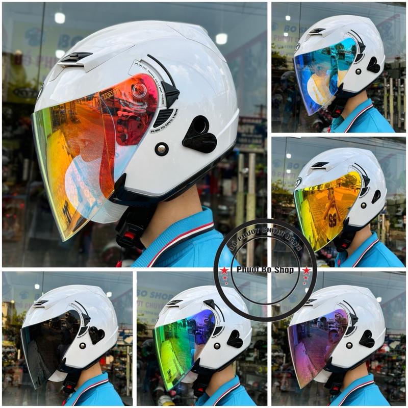  Mũ bảo hiểm KLT 3 4 trắng hai kính nón KLT 3 4 trắng kính màu Helmet 