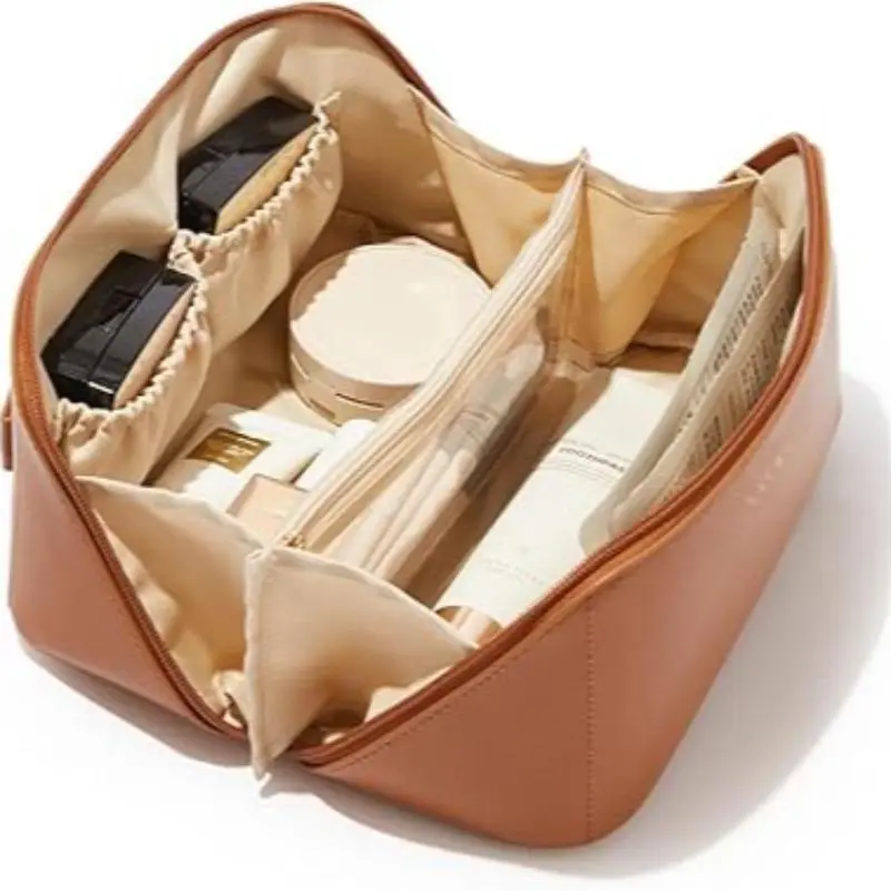 Large Capacity Travel Cosmetic Bag, 1 Count Waterproof Portable Makeup Bag with Handle, Open Flat Toiletry Bag, Storage Bag for Home & Travel 0