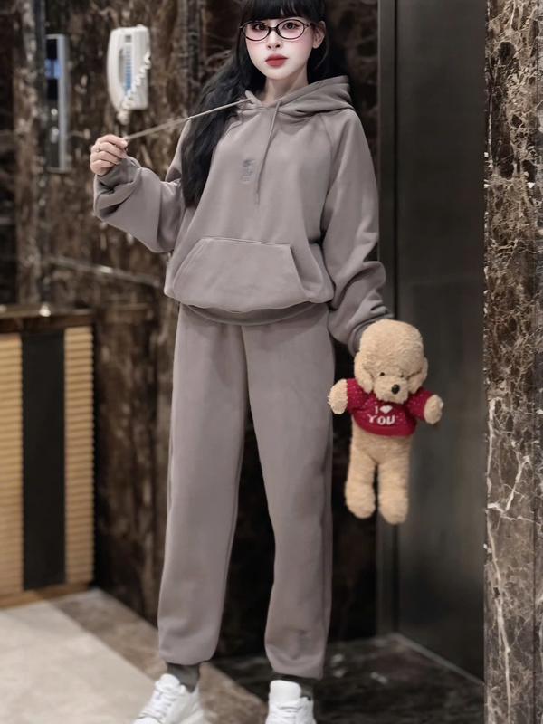 24DBNU135-Bộ quần áo nỉ NỮ logo ngựa thêu giữa ngu.c bo gấu hoodie lót nhung cao cấp SP5