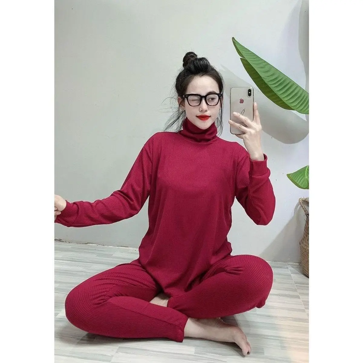 Bộ Cổ Lọ Nữ Ủ Kem Thun Gân Tăm Lạnh Top Áo Women setthun set đồ bộ