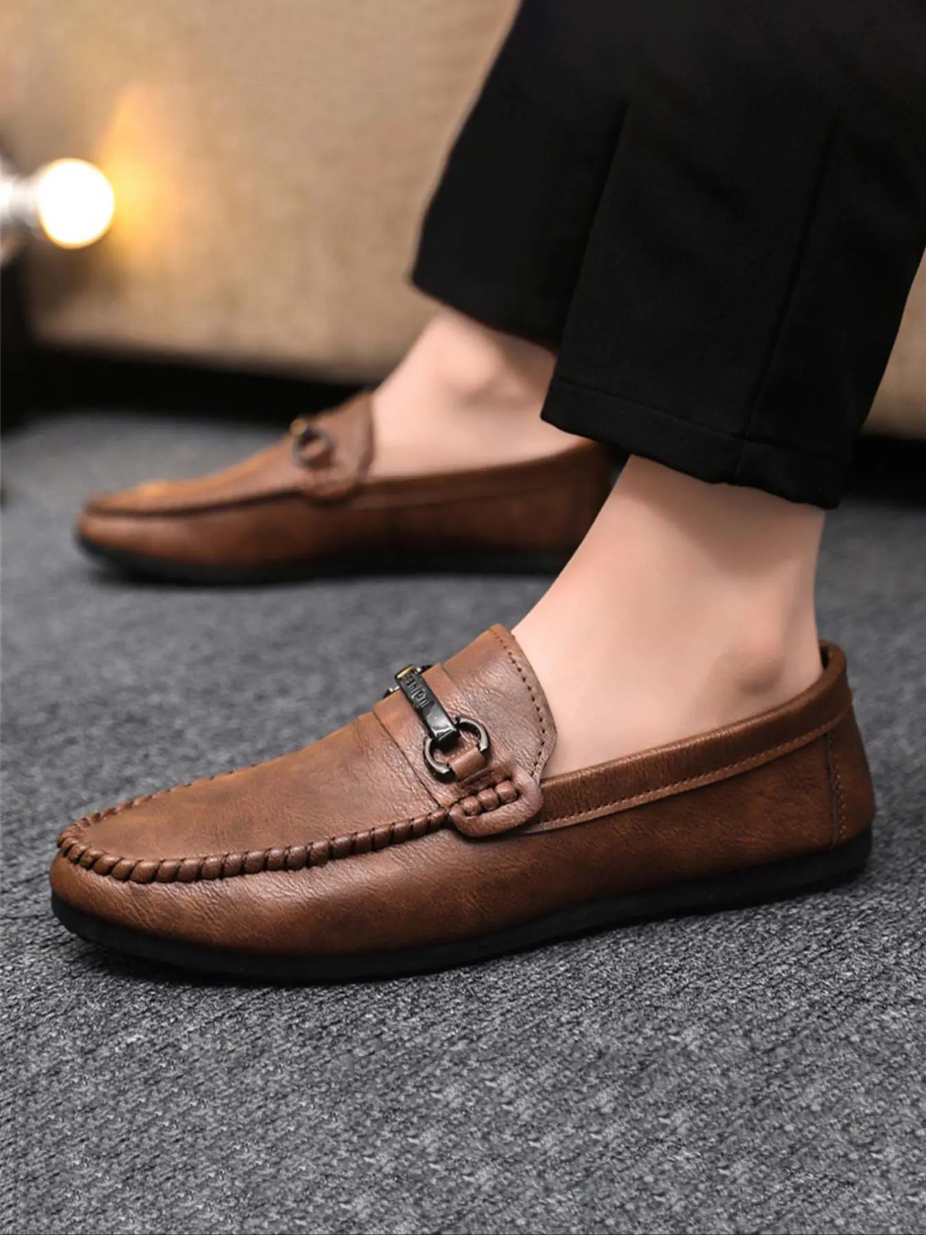 Men's Business Style Solid Color Slip on Loafers, Casual Comfortable Soft Sole Shoes for Daily Wear, Lightweight Non-slip Driving Shoes
