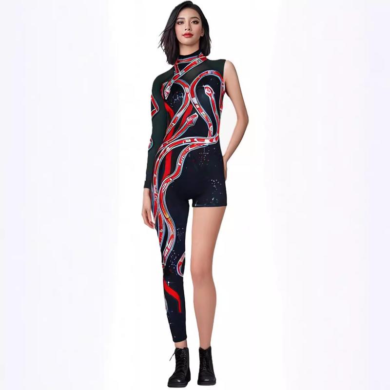 Product Introduction of Adult Women Taylor Swift Shiny Singer Concert Tights Snake Pattern Halloween Onesie Costume for Party Stage Performance Dress Up Outfit 2