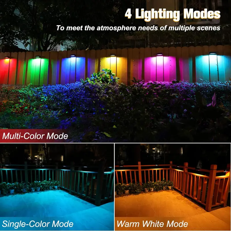 Solar Powered 8LED Fence Light, Solar Deck Light, Solar Step Light, Stainless Steel RGB Color Light Mode, Super Bright Solar Landscape Light for Courtyards, Gardens 6