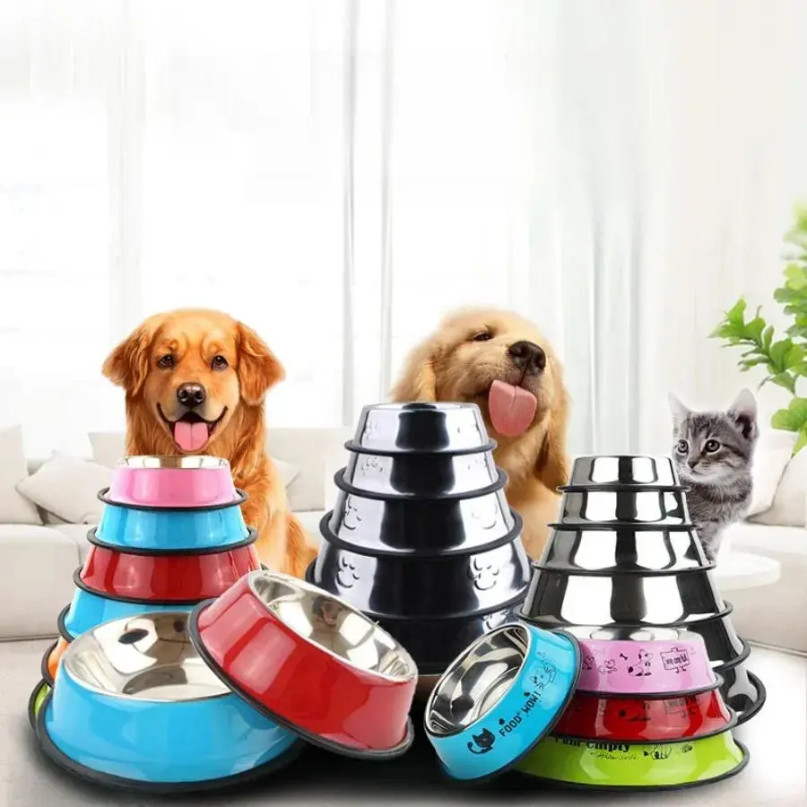 1PC Stainless Steel Dog Bowl Cat Bowl Non-slip Large Dog Food Basin Dog Basin Stainless Steel Pet Bowl Pet Supplies pet  bowls