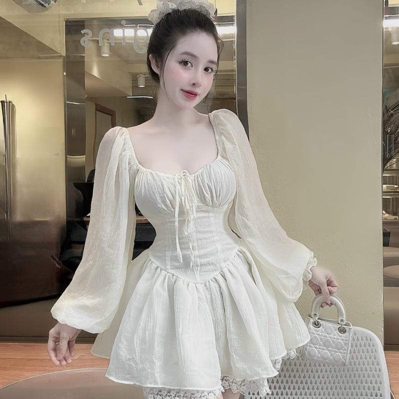 Váy Tơ Tay Dài Chân Bồng Ren Công Chúa PK28 tôn dáng nữ tính 38-54kg sz S M chuẩn ảnh