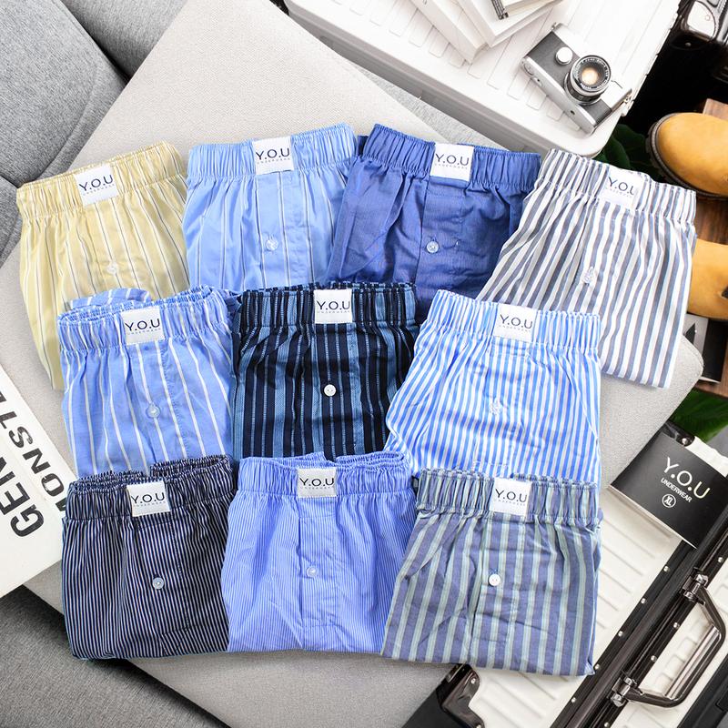 Quần Đùi Ngủ Nam YOU Underwear Chất Kate Cotton Mềm Mịn Thoáng Mát Mặc Ở Nhà, Đi Ngủ Thoải Mãi Họa tiết Sọc Tăm Size 45-95kg