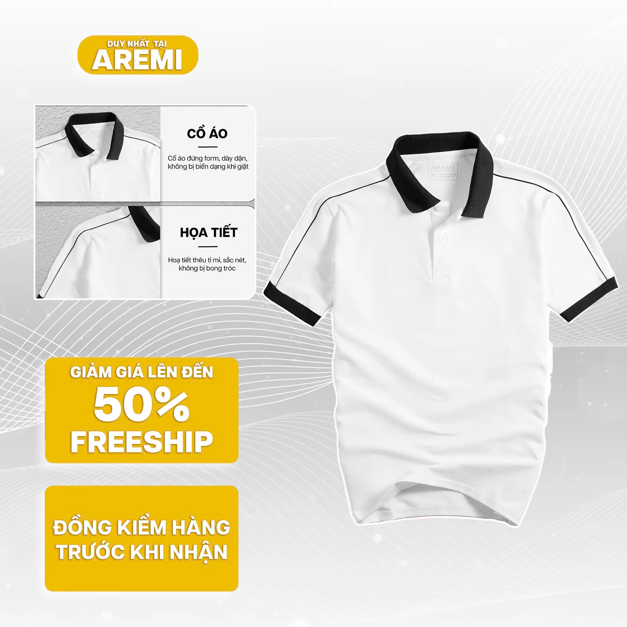 Áo polo nam tay ngắn cổ trụ AREMI vải cotton mềm mịn cao cấp thiết kế trẻ trung thanh lịch APL0037 Menswear Top Shirt Có Cổ