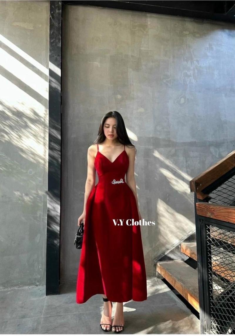 Product Introduction of Váy đi tiệc chất liệu nhung 2 màu đỏ đen Nữ Women Dress 6