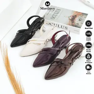 Morilovy Amara Sepatu Sandal High Heels Mules Wanita Slop Tali Belakang Hak 3 cm Elegan Kekinian Terbaru Shoes