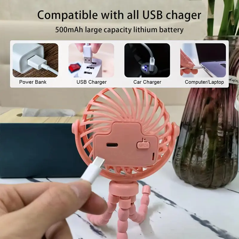 Portable USB Rechargeable Mini Fan, Foldable Desktop Fan, Multifunctional Fan for Outdoor Sport 7