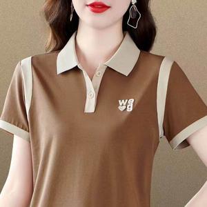 100KG Can Wear New Version Korean Fashion Sport Women Polo Shirt Short Sleeve Retro Embroidery Lapel T-shirt Plus Size Loose Ladies Stand Collar Blouse temperament