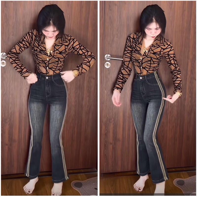 Quần jeans loe ôm qc dành cho nấm dài 87-90cm cao 1m45-1m52 0