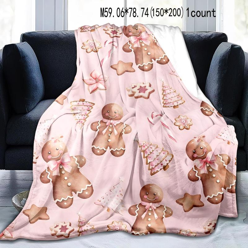 Christmas Gingerbread Man Pattern Blanket, 1 Count Soft Comfortable Throw Blanket, Bedroom Bedding Blankets, Warm Napping Blanket for Home Office Travel 2