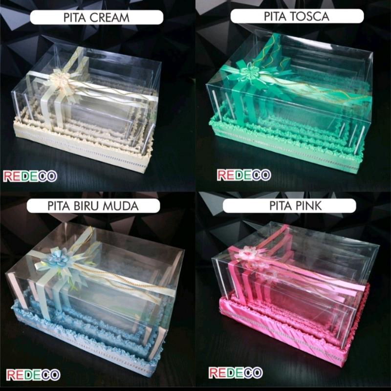 box kotak seserahan hantaran pernikahan mika tile siku 1 set isi 4 PCS foto merah Pita Silver 8