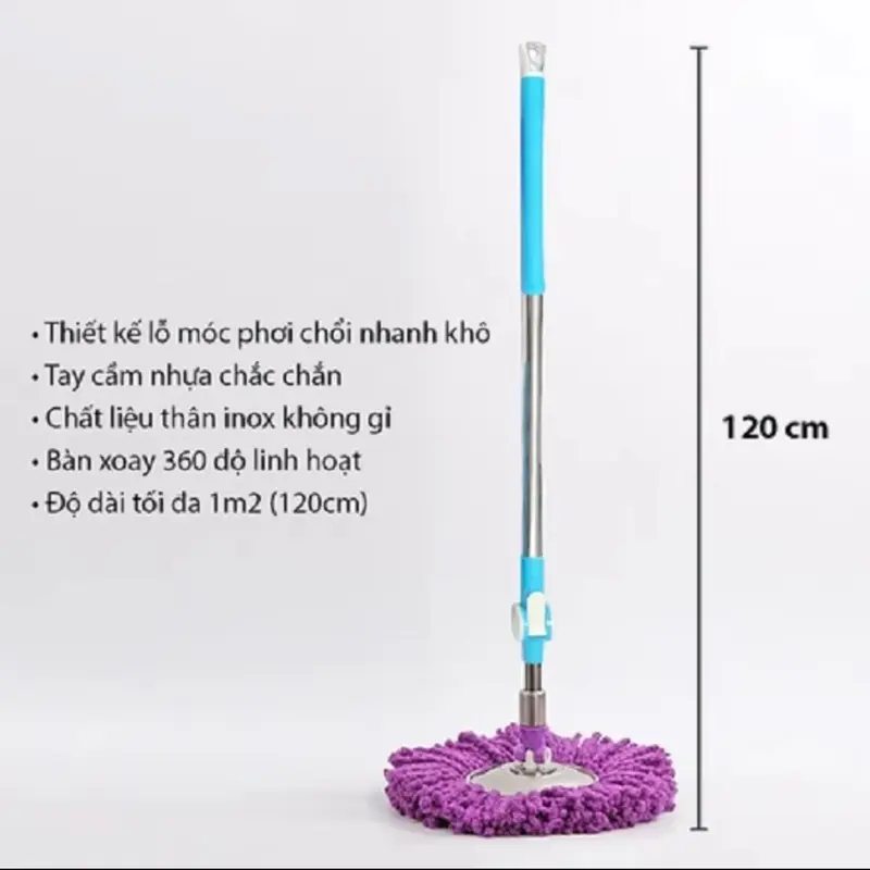 Chổi Lau Nhà Tím Xoay 360 Độ Tiện Lợi Mâm Inox - Mâm Nhựa Bông Lau Dày Siêu Thấm Hút Lau Sạch Bụi Bẩn 4