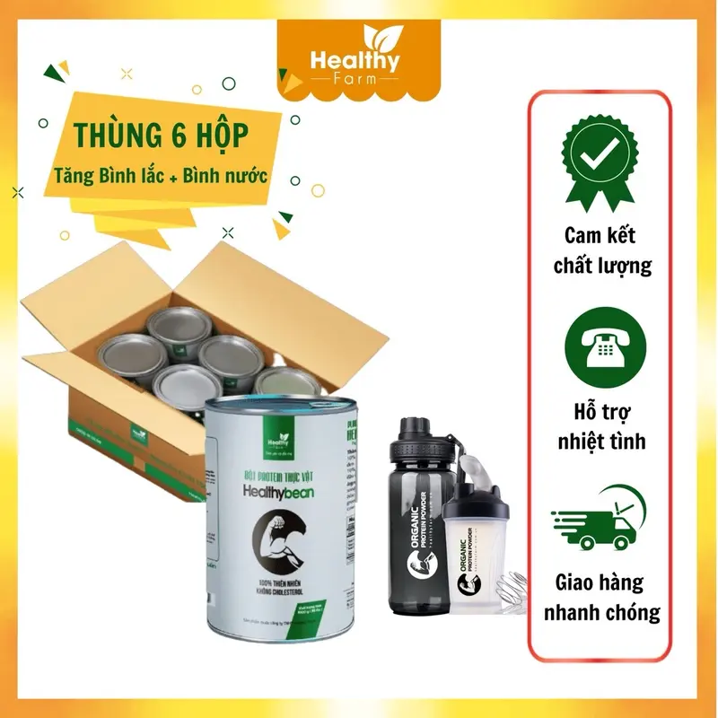 6 Hộp Bột Protein HealthyBean+ 1 bình lắc và bình nước 0