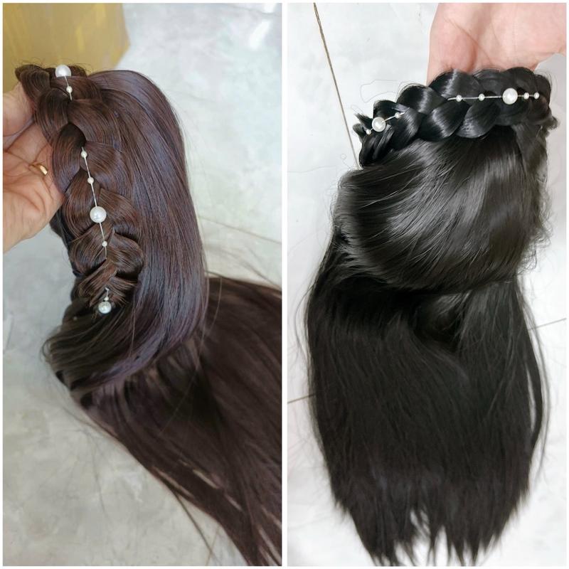 Cài Bính ngọc trai dáng tóc thẳng, xoăn dài chất tơ mềm mượt chịu nhiệt Phụ Kiện kẹp giả 0